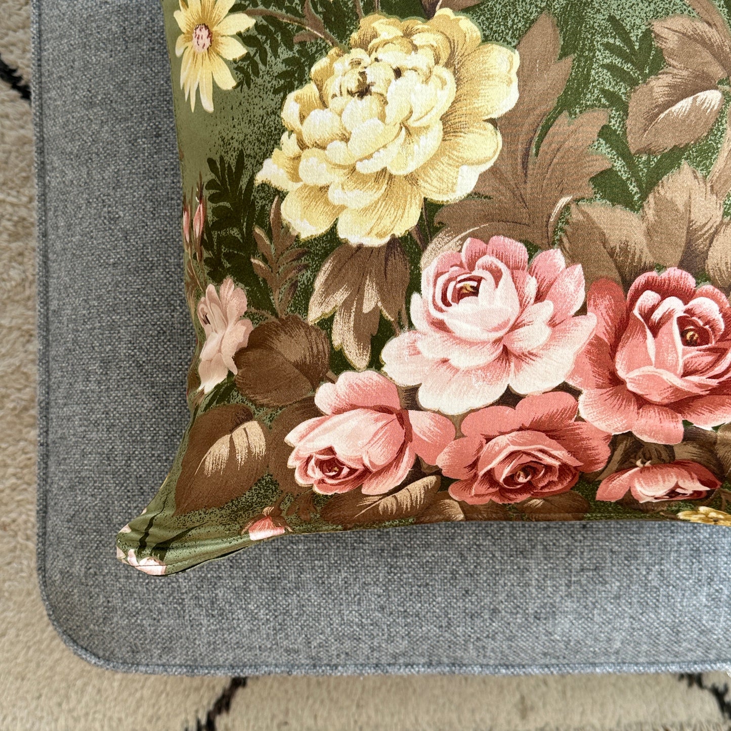 Vintagepudebetræk med lynlås inkl. pudefyld 45x45 cm.