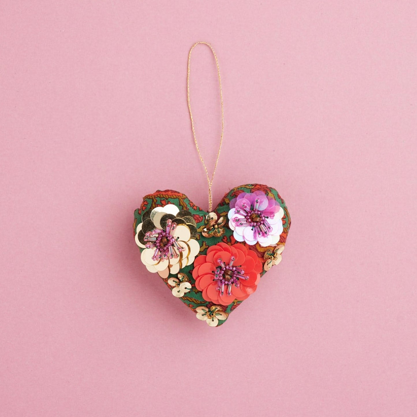 Sequin SILK Heart Ornament Garden